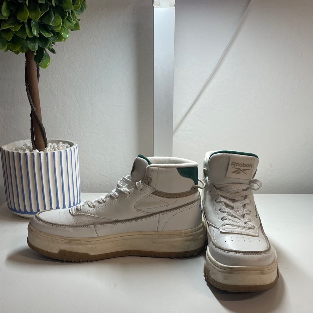 Reebok White and Green High-Top Sneakers